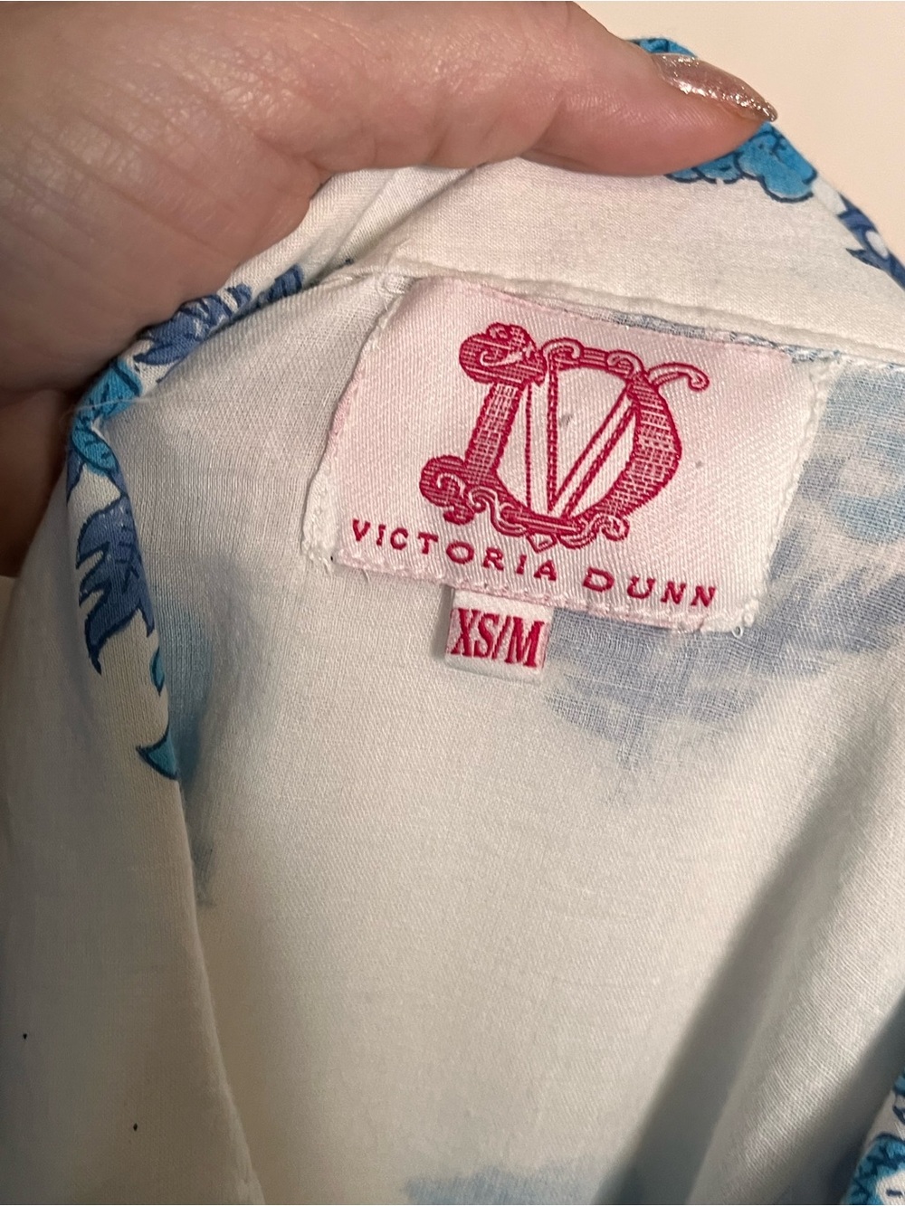 VICTORIA DUNN Blue White Floral Cotton Tie Waist Dress XS/M - Picture 5 of 7